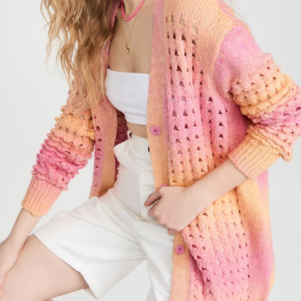 LE SUPERBE Pitaya Oversized Cardigan In Ombre Pink Pitaya Size XS